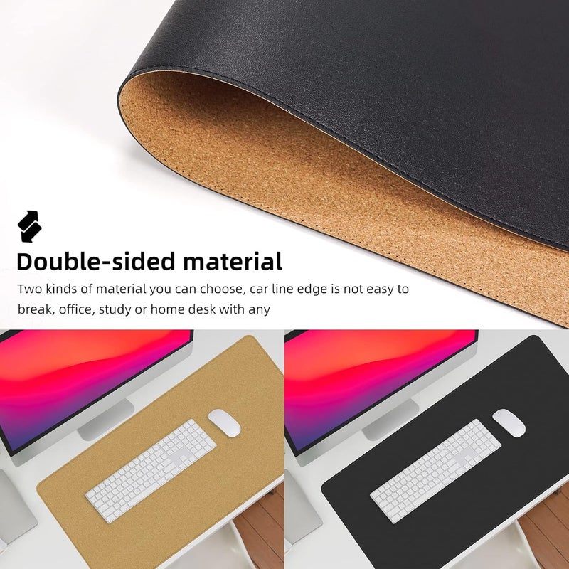 AFIING Large Desk Mat 47" x 23.7",Leather Desk mat,Double-Sided Desk Pad,Desk matt for Desktop,Large Mouse Pad,Office Desk mat,Waterproof Desk Blotter pad for Office&Home(Black+Cork) - Image 3
